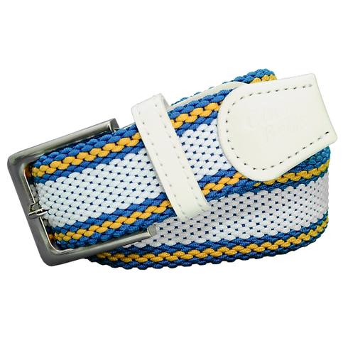 White with Blue and Gold Trim Double Stitch Belt