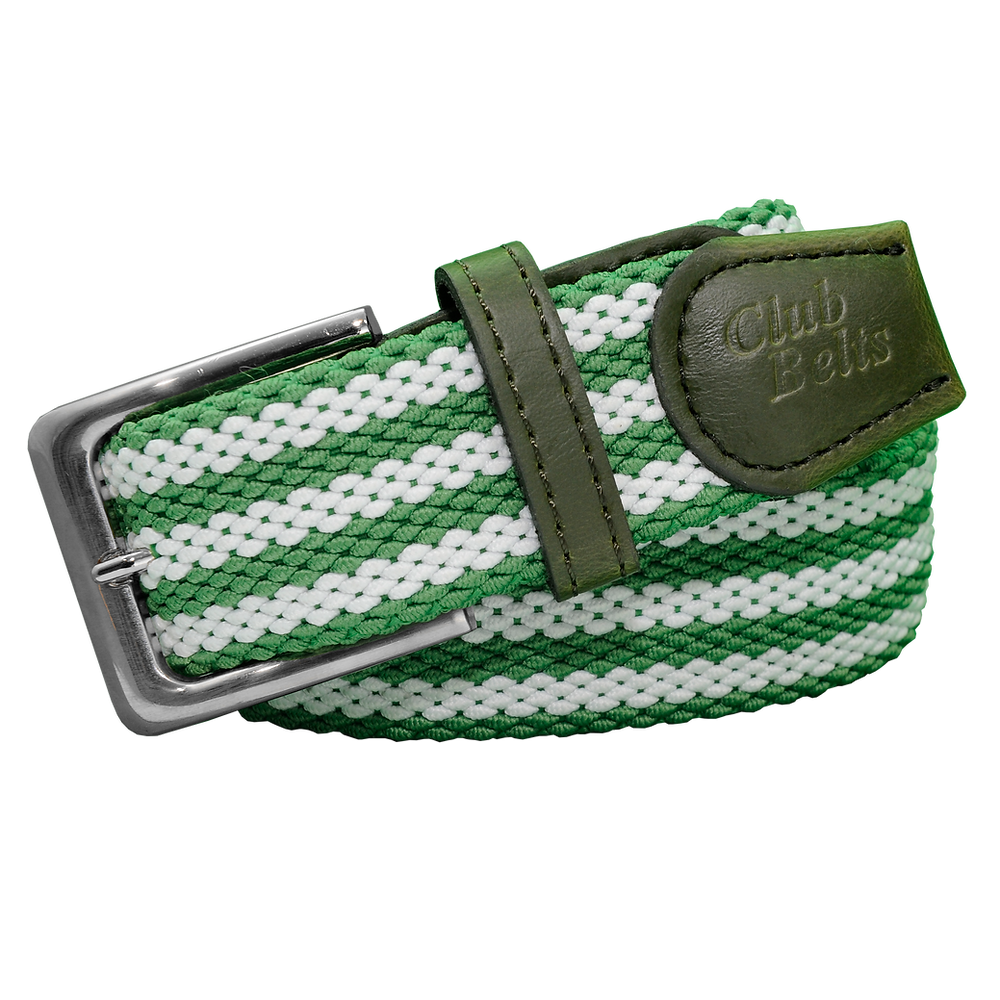 Green and White Striped Double Stitch Belt