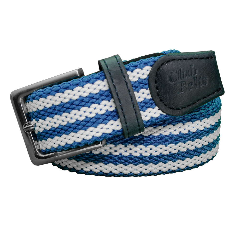 Blue and White Striped Double Stitch Belt