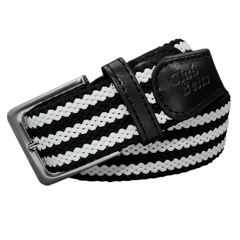 Black and White Striped Double Stitch Belt